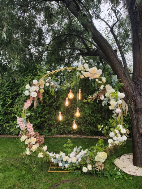 istock round arch for a wedding ceremony with light bulbs 1449291575