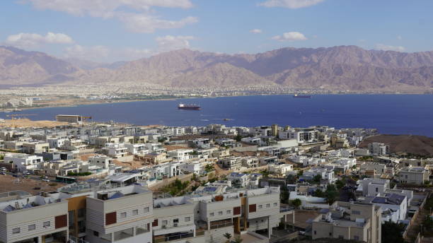 istock Panoramic view from surrounding hills on Eilat (Israel) and Aqaba (Jordan) 1449300529