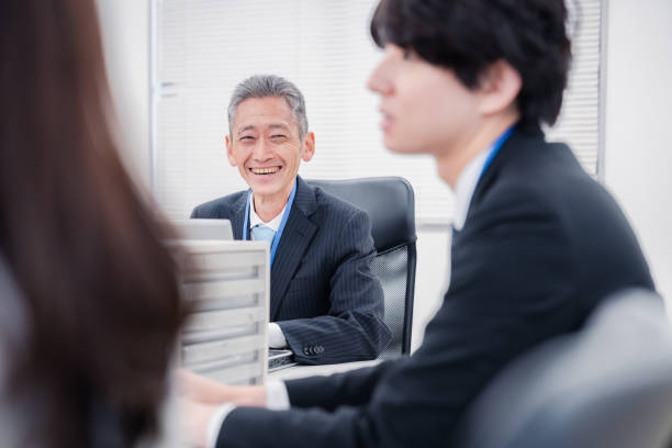 Manager welcomes the client in the lobby office.photo with copy space