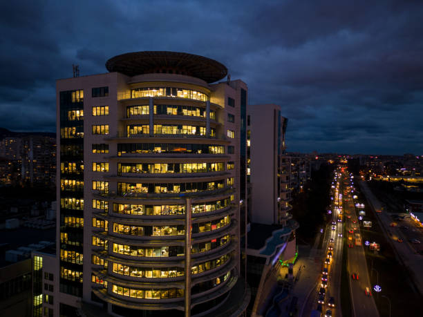 istock office building at night. Aerial drone view. 1449305065