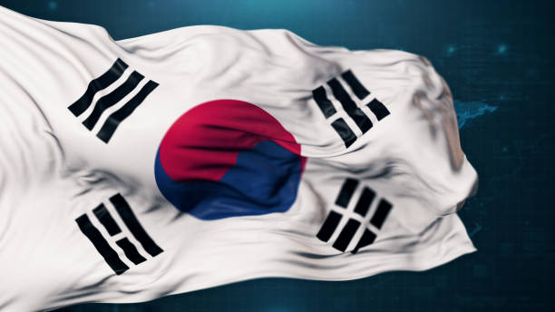 Flag of South Korea on dark blue background. 3D render