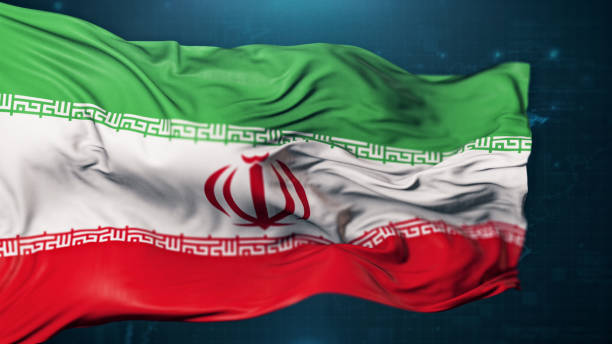 Flag of Iran on dark blue background