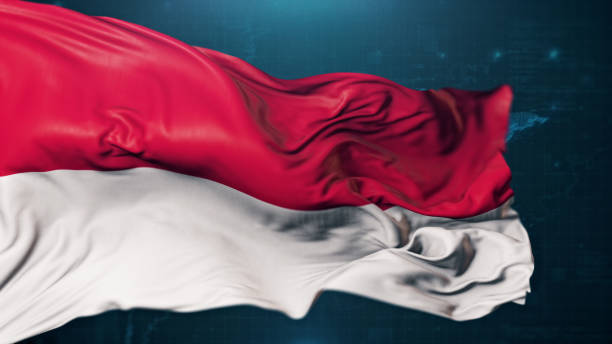Flag of Indonesia on dark blue background
