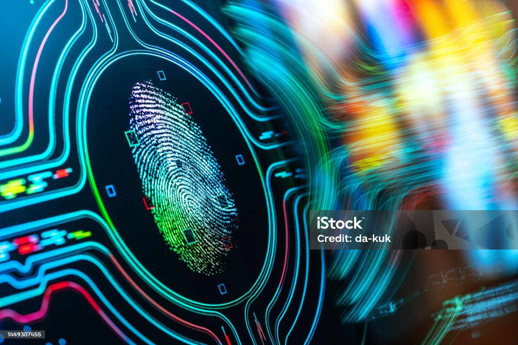 Fingerprint Authentication Button. Biometric Security Fingerprint Authentication Button. Biometric Security Background Network Security Stock Photo