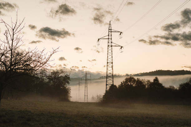 istock Electricity poles at sunset 1449310810