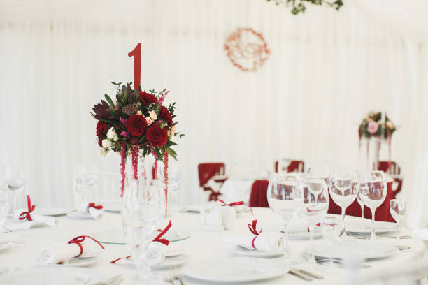 Beautiful Banquet hall under a tent for a wedding reception.