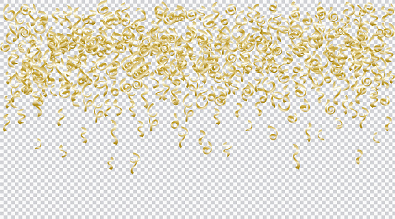 Gold glitter confetti on transparent background. Party decoration.