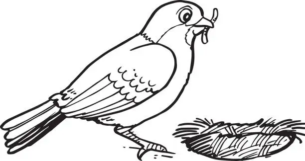 Vector illustration of Bird  With A Worm In Its Beak.
