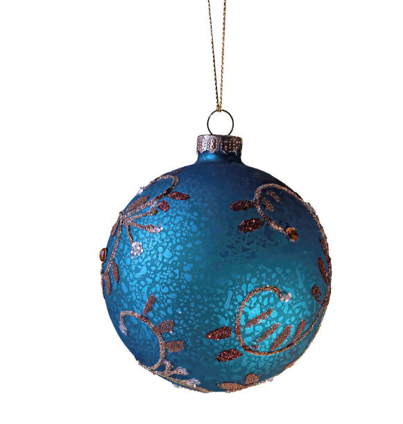 istock Christmas blue with golden patterns glass ball on isolated white background 1449315456