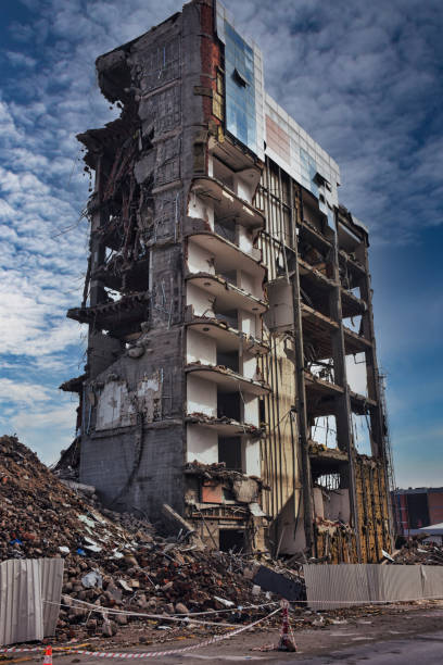 istock Old building being demolished to make room for new architecture. Construction Demolition Site. 1449318073