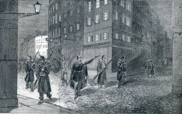 französische revolution napoleon iii. staatsstreich 1851 truppen räumen die straßen - coup detats stock-grafiken, -clipart, -cartoons und -symbole