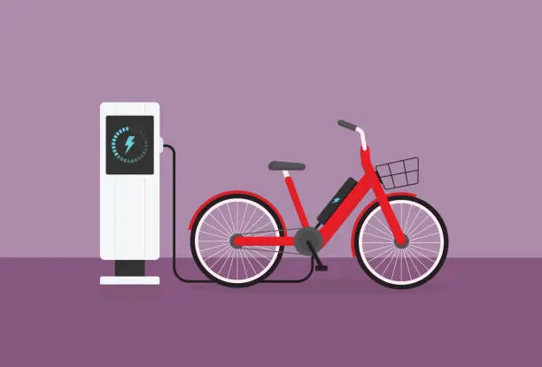 Vector illustration of Electric bicycle charging the battery