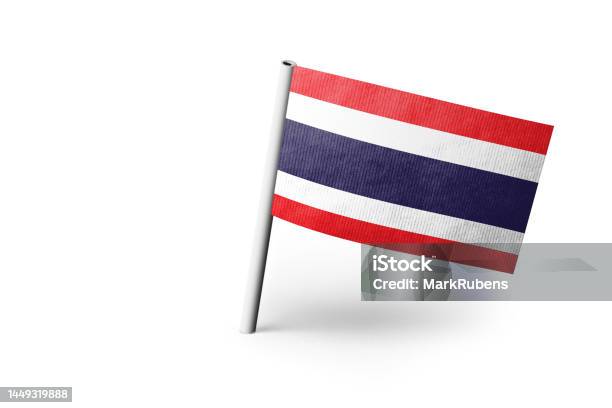 Thai Flag Pinned White Background Stock Photo - Download Image Now - Asia, Close-up, Color Image