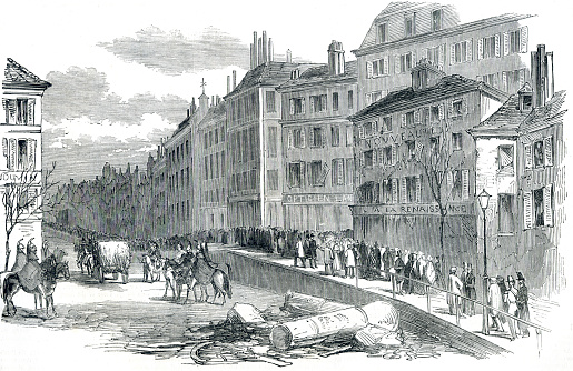 The fighters built barricades with iron, paving stones, overturned carriages and furniture. They also cut down the trees lining the streets

During 1851 Coup d’etta of Napoleon III seize of power