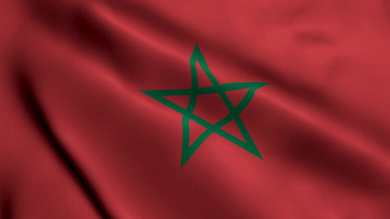 Morocco Flag, With Waving Fabric Texture. Real Satin Texture Morocco National Flag Waving in the Wind 3d Render