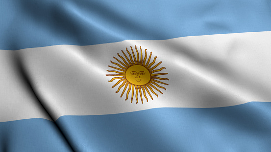 Argentina Flag, With Waving Fabric Texture. Real Satin Texture Argentina National Flag Waving in the Wind 3d Render