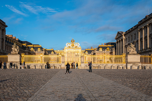 Exterior of the Palace of Versailles before the large crowds arrive.