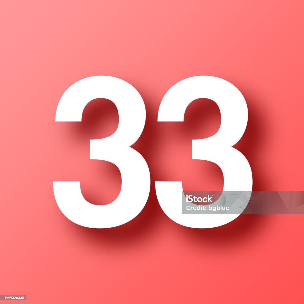 33 - Numéro trente-trois. Icône sur fond rouge avec ombre - clipart vectoriel de A la mode libre de droits 33 - Numéro trente-trois. Icône sur fond rouge avec ombre - clipart vectoriel de A la mode libre de droits