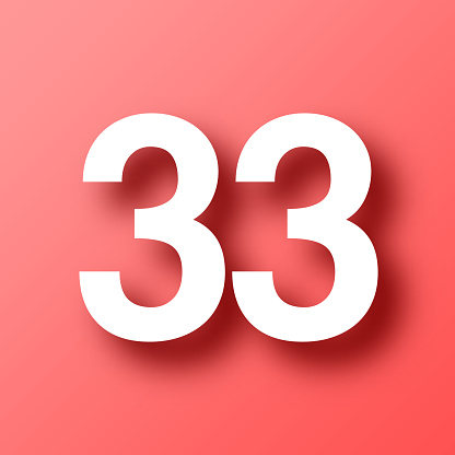 33 Number Thirtythree Icon On Red Background With Shadow Stock ...