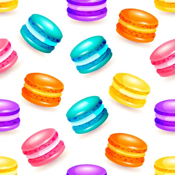 Vector illustration of Baking seamless pattern in cartoon style. Multicolored macaroons on a isolated white background.