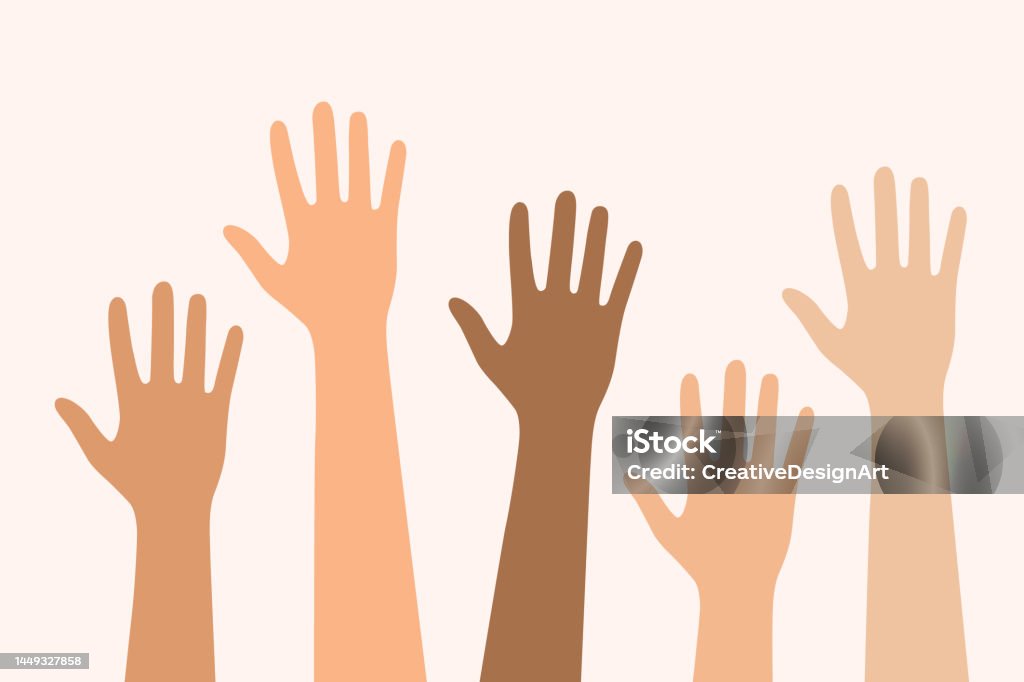 Hand Rased Up Multiethnic Diverse Hands Raised Up Stock Illustration - Download Image ...