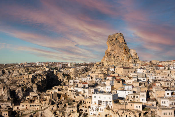 Uchisar cave city in Cappadocia, Turkey stock photo