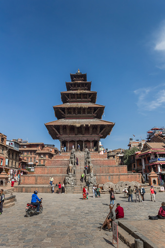 Front of the Nyatapola temple on Durbar Square of Bhaktapur, Nepal