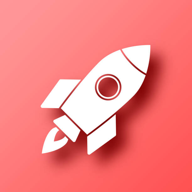 rakete. symbol auf rotem hintergrund mit schatten - missile stock-grafiken, -clipart, -cartoons und -symbole