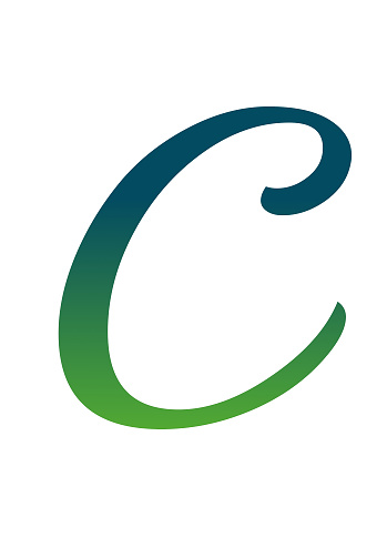 Letter c of the alphabet made with green and blue gradient. Isolated on a white background