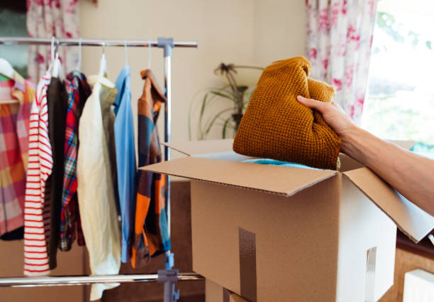 istock Pre owned clothes resale or donation. 1449334053