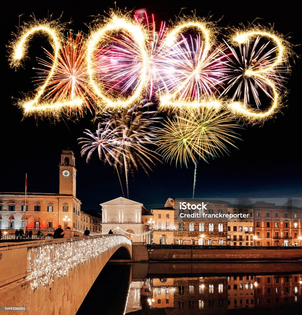 fireworks in Pisa for the new year's eve 2023 Stock Photo