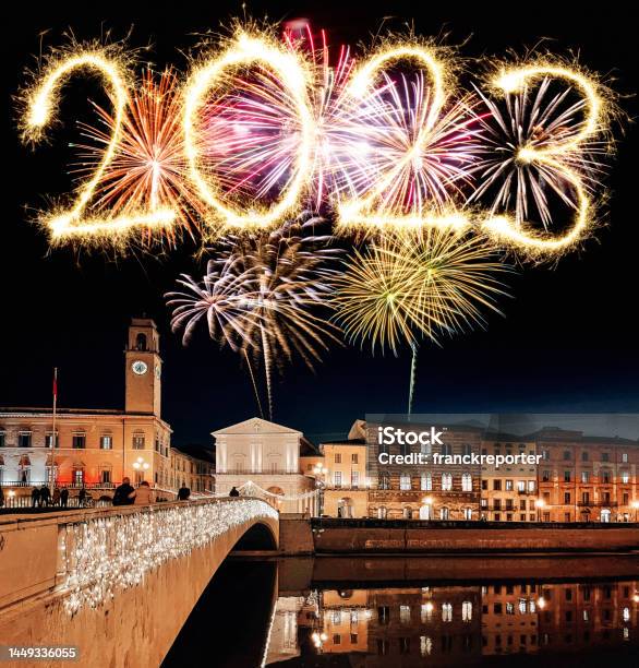 Fireworks In Pisa For The New Years Eve Stock Photo - Download Image Now - 2023, 2024, Annual Event
