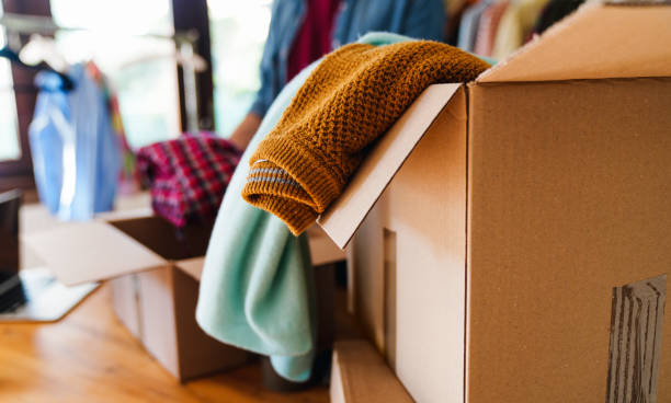 istock Pre owned clothes resale or donation. 1449338188