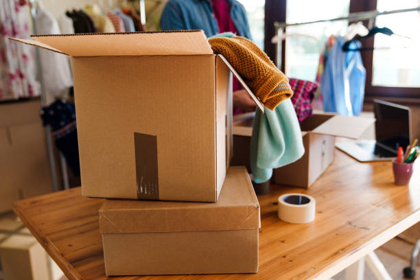 istock Pre owned clothes resale or donation. 1449339290