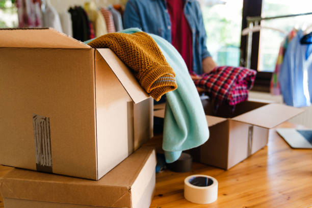 istock Pre owned clothes resale or donation. 1449339292