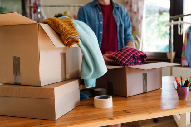 istock Pre owned clothes resale or donation. 1449339778