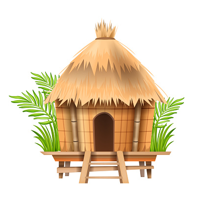 Poor people shack, Hawaii summer tropical camp construction. Cartoon traditional bungalow hut clipart