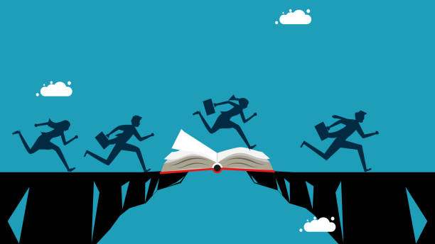 istock Knowledge creates opportunities. group of businessmen running through the gap by a book 1449342998