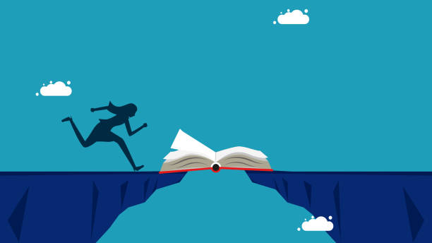 istock Knowledge creates opportunities. business people running on book through the gap 1449344100
