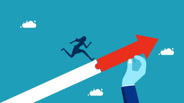 istock Manager hand supporting businesswoman to grow forward. business concept vector 1449344486