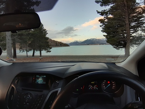 enjoying the beautiful scenery of Lake Tekapo during winter in the car is absolutely brilliant.