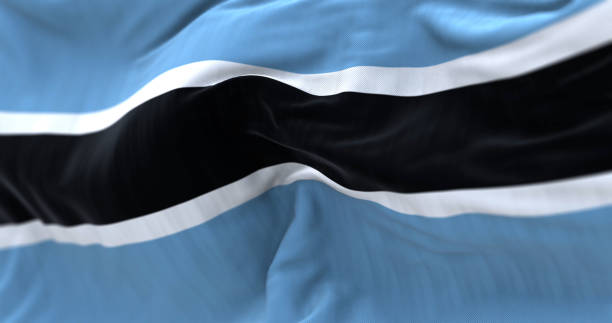 바람에 흔들리는 보츠와나 국기의 클로즈업 전망 - botswanan flag 뉴스 사진 이미지
