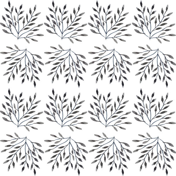 istock Watercolor seamless pattern with simple leaves drawing. Romantic nature background in pastel colors on white. 1449346931