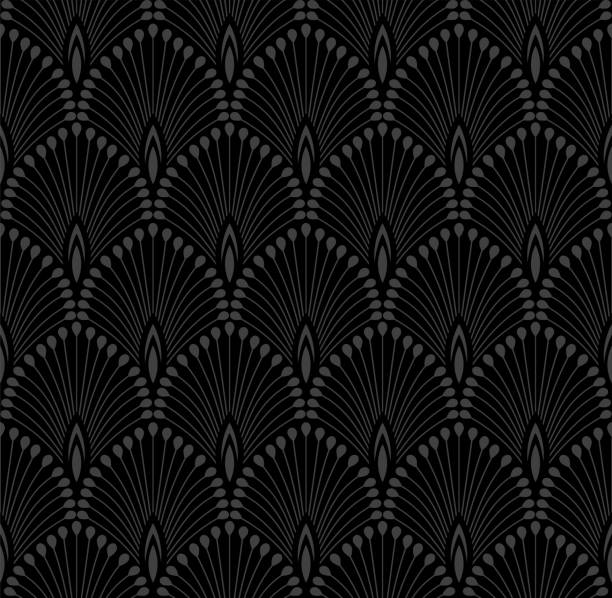 Bекторная иллюстрация Рисунок вентилятора в стиле ар-деко. Черный орнаментальный фон. Дизайн интерьера.