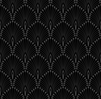 Art Deco fan pattern. Black ornamental background. Interior decor design.