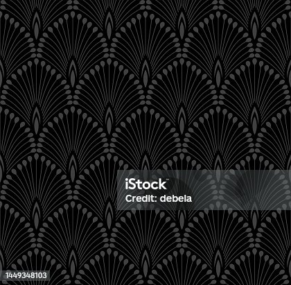 istock Art Deco fan pattern. Black ornamental background. Interior decor design. 1449348103