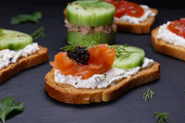 Salmon Cream Cheese Tomato Cucumber Canapes