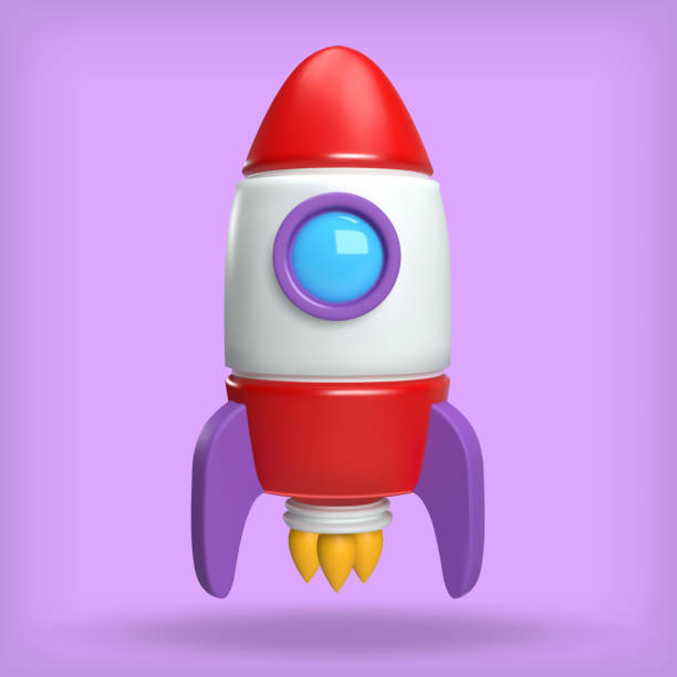 istock 3d cartoon flying rocket. Cute stylised spaceship. Colorful bright vector illustration for science, game, business. Glossy plastic element. Realistic concept art. 1449350536