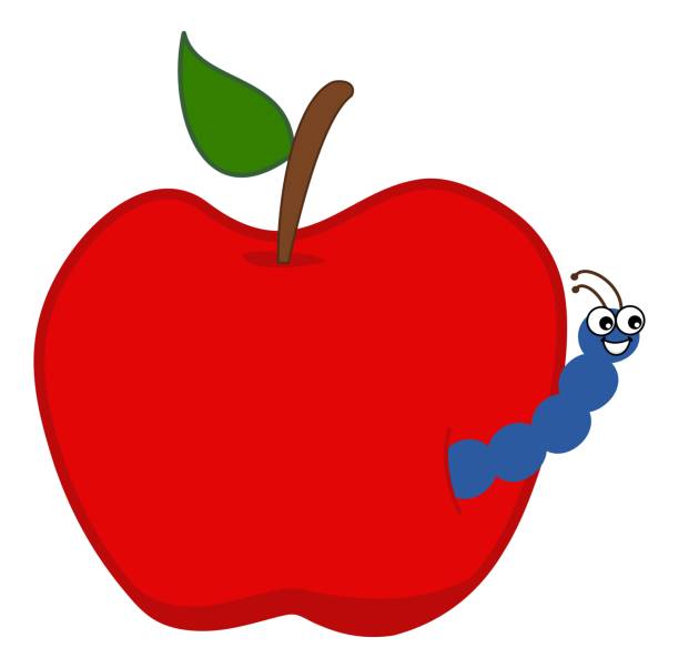 gusano de dibujos animados con manzana roja 5332208 Vector en Vecteezy