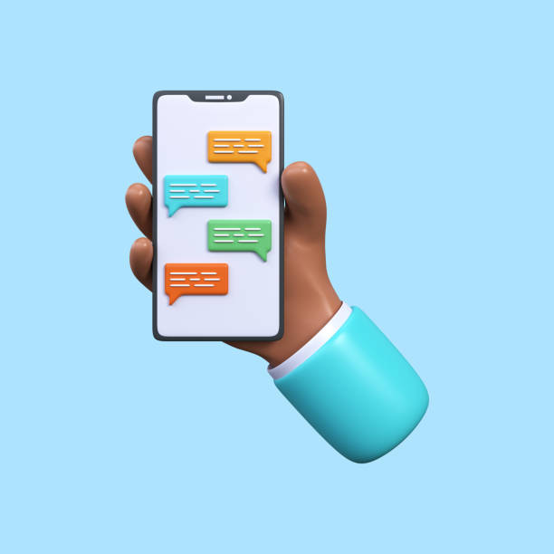 istock 3d illustration of a chat on a mobile phone. Black Hand with smartphone and speech chatting. SMS exchange. 1449352875